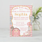 Animaux roses Barnyard Invitation Anniversaire (Debout devant)