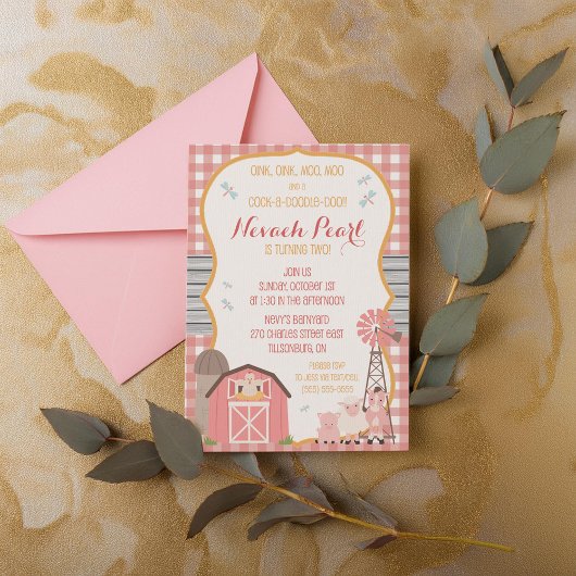Animaux roses Barnyard Invitation Anniversaire
