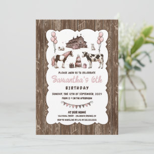 Animaux roses rustiques Invitation de fête d'anniv