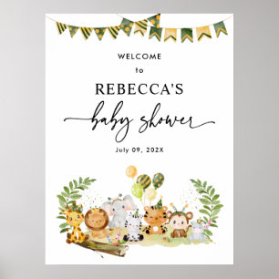 Animaux Safari Baby shower Affiche de bienvenue Po