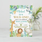 Animaux Safari Wild Un garçon invitation de 1er an (Debout devant)