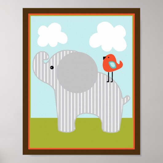 Animaux sauvages Éléphant avec oiseau Poster d'Art (Devant)