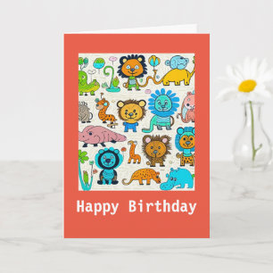 Animaux sauvages pour enfants, carte d'anniversair