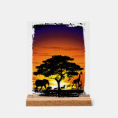 Animaux sauvages sur le coucher de soleil de la sa (Recto)