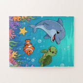 Animaux sous-marins Puzzle Enfants | Dauphin Tortu (Horizontal)