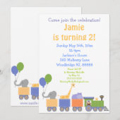 Animaux Sur Invitations D'Anniversaire De Train (Devant / Derrière)