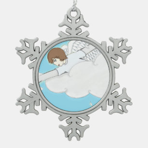 Anime Angel Boy komt uit wolken Tin Sneeuwvlok Ornament