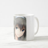 Anime aux cheveux foncés fille yeux gris café Mug (Devant droit)