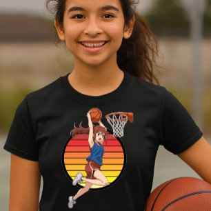 Anime Basketbal Meisje Op Retro Zonsondergang Sjab T-shirt