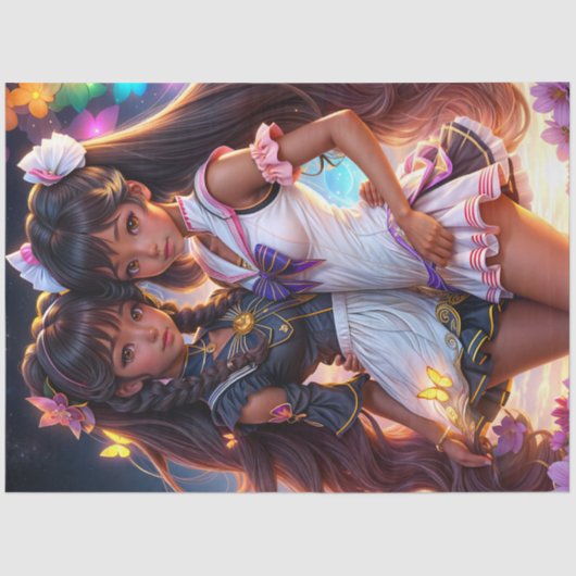 Anime Black Girl Vrienden Tissuepapier (Voorkant)