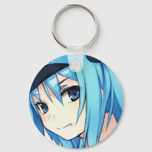 Anime blauwe ogen met blauwe haren sleutelhanger