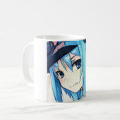 Anime bleu cheveux fille yeux bleu café Mug (Devant gauche)