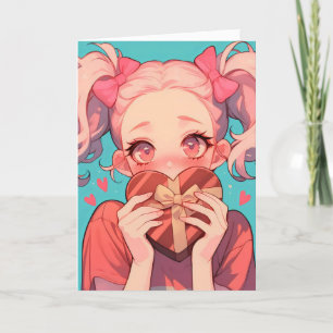 Anime Blond Girl Heart Love Feestdagen Kaart