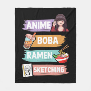 Anime Boba Ramen Sketching Otaku Kawaii Anime Girl Fleece Deken