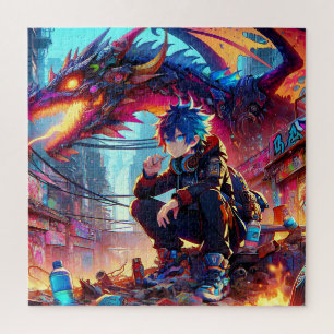 Anime Boy en Dragon in een dystopische wereld Legpuzzel