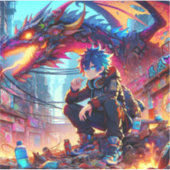 Anime Boy en Dragon in een dystopische wereld Sticker (Voorkant)