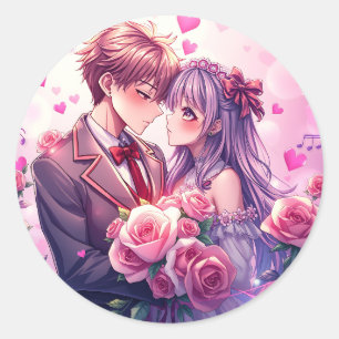 Anime Boy en meisje Valentijnsdag Ronde Sticker