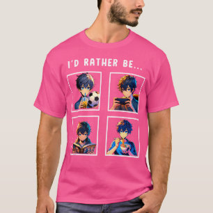 Anime Boy Ramen Boba Lezen Schetsen Sms'en Col T-shirt