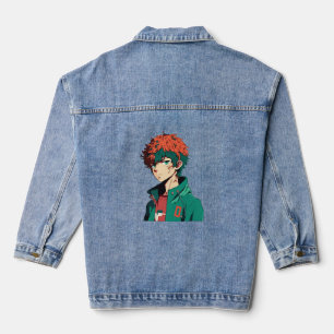 Anime Boy: Sinaasappel en groen haar - Manga Delig Denim Jacket