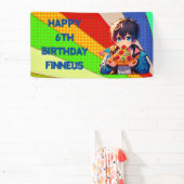 Anime Boy's Pizza Party gepersonaliseerd Spandoek (Insitu)