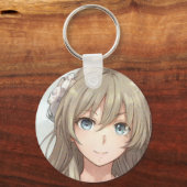 Anime bruine haring met blauwe ogen sleutelhanger (Voorkant)