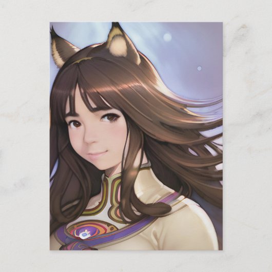 Anime Cat Eared Woman Briefkaart (Voorkant)