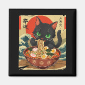 Anime Cat Eating Ramen Japanese Art Graphic Cat Cu Magneet (Voorkant)
