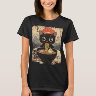Anime Cat Eating Ramen Japanse stijl Anime Lovers T-shirt