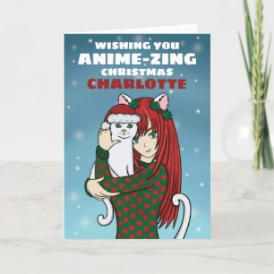 Anime Cat Girl-kerstfeestkaart Feestdagen Kaart