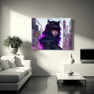 Anime Cat Girl Poster Canvas Afdruk