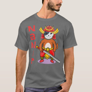 Anime cat zegt nani wat eclamatie samurai katana i t-shirt