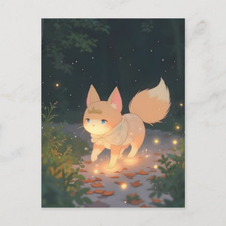 Anime Celestial Fox in een Starlit Forest Briefkaart