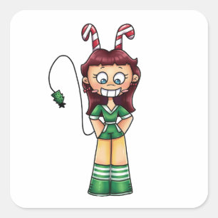 Anime Chibi Candy Cane Meisje Kerst Karakter Vierkante Sticker