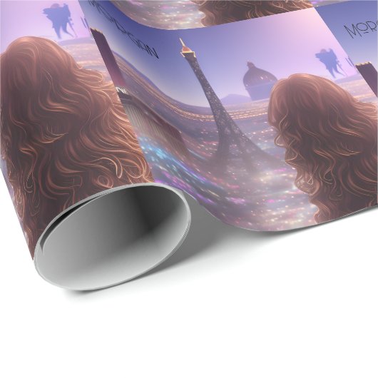 Anime City Girl Day Dreaming over Skyline Cadeaupapier (Rol Hoek)