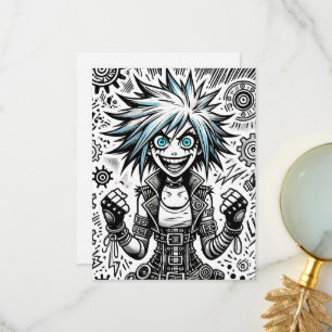 Anime Comic Vrolijke Kunst Origineel Blu_Eyes Blac Bedankkaart