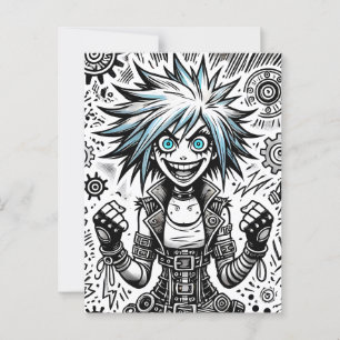 Anime Comic Vrolijke Kunst Origineel Blu_Eyes Blac Briefkaart