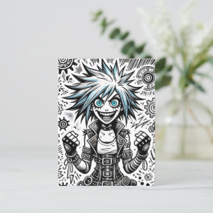 Anime Comic Vrolijke Kunst Origineel Blu_Eyes Blac Uitnodiging Briefkaart