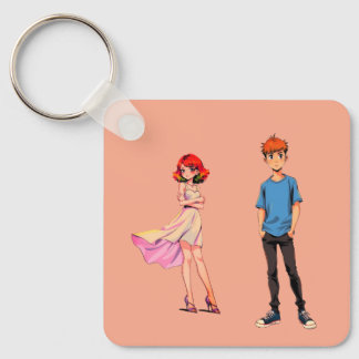 Anime Couple Square Keychain - 