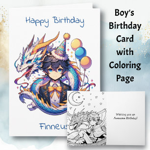 Anime Dragon Theme Boy's Birthday   kleurplaat Kaart