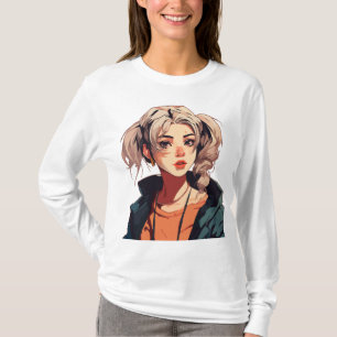 Anime Droom: Schoonheid met Beige Haar T-shirt