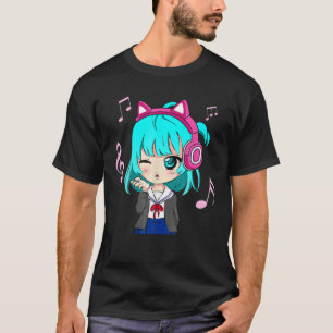 Anime en Music Girl voor Teen Chibi Graphic Anime T-shirt