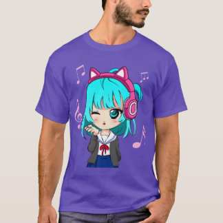Anime en Muziek Meisje foreen chibi grafisch Anime T-shirt