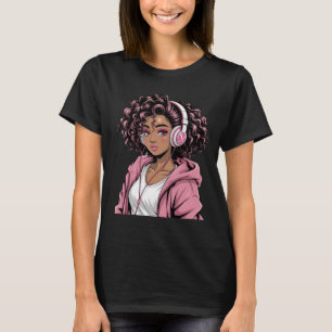 Anime en Muziek Zwart Meisje Anime Merch Afro Afri T-shirt
