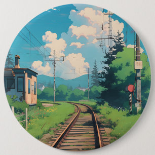Anime Esthetische Japan Platteland Treinsporen Ronde Button 6,0 Cm
