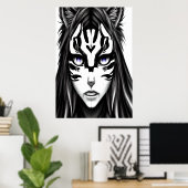 Anime fille aux yeux pourpres | AI Art Poster (Bureau à domicile)