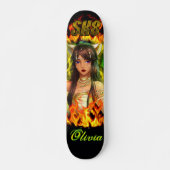 Anime fille avec feu flamme Skateboard (Devant)