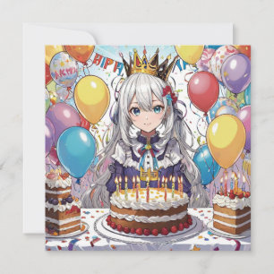 Anime fille B carte plat d'anniversaire