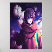 Anime fille, étoiles et nuage | AI Art Poster (Devant)