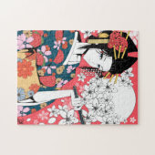 Anime Floral Geisha rose blanc puzzle (Horizontal)