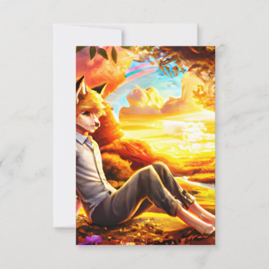 Anime Fox Man in Landschap bij zonsondergang Bedankkaart (Voorkant)